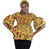 HongyuAmy Women's African Print Tops Kente Ruffled Trumpet Sleeve Blouse