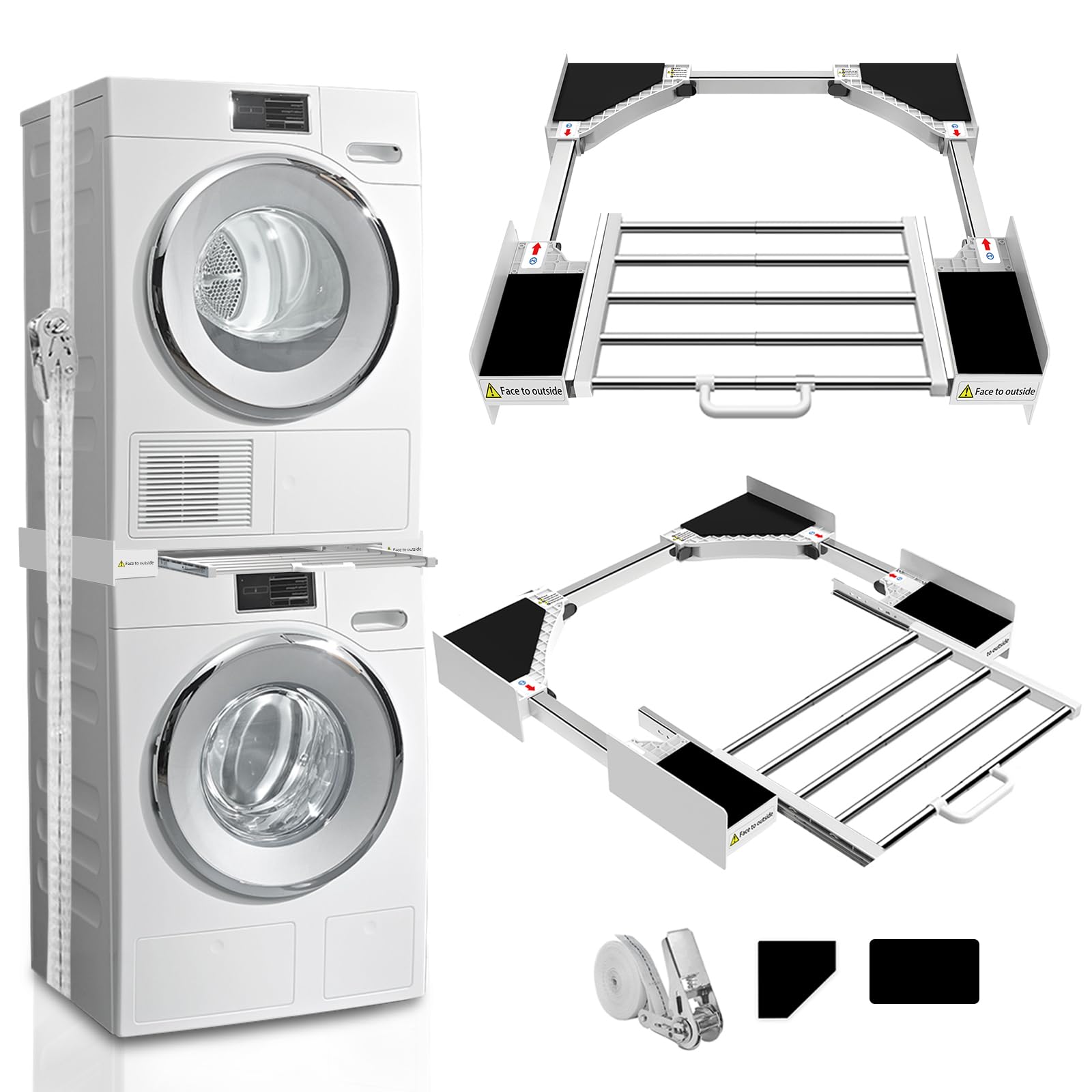 Photo 1 of Kiss Core Washer Dryer Stacking Kit 29 inch, Universal Washer and Dryer Stacking Kit with Pull Out Drying Rack, Adjustable 29"/28"/27"/26"/25"/24" Stacking Kit with Ratchet Strap