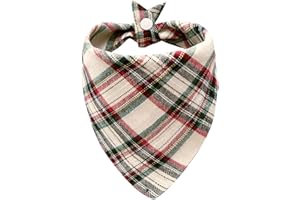 Ganbuyrii Red Green White Plaid Kerchief Triangle Christmas Plaid Dog Bandana,Soft Cotton Washable with Adjustable Buckle for Small/Medium Dogs | Holiday Party Costume & Festive Photo Accessory,Medium