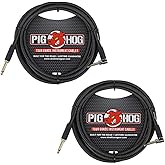 Pig Hog PC-H10BKR 1/4" Right-Angle to 1/4" Black Woven Guitar Instrument Cable, 10 Feet (2-Pack)