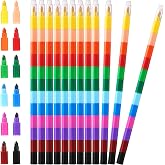 Leinuosen 12 Pieces Colorful Stacking Crayons Stackable Buildable Crayons | Stackable Crayons Party Favors, Stackable Crayons Bulk, 12 Colors, for School Office Supplies