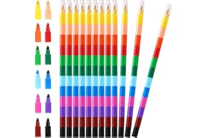 Leinuosen 24 Pieces Colorful Stacking Crayons Stackable Buildable Crayons for School Office Supplies, 12 Colors