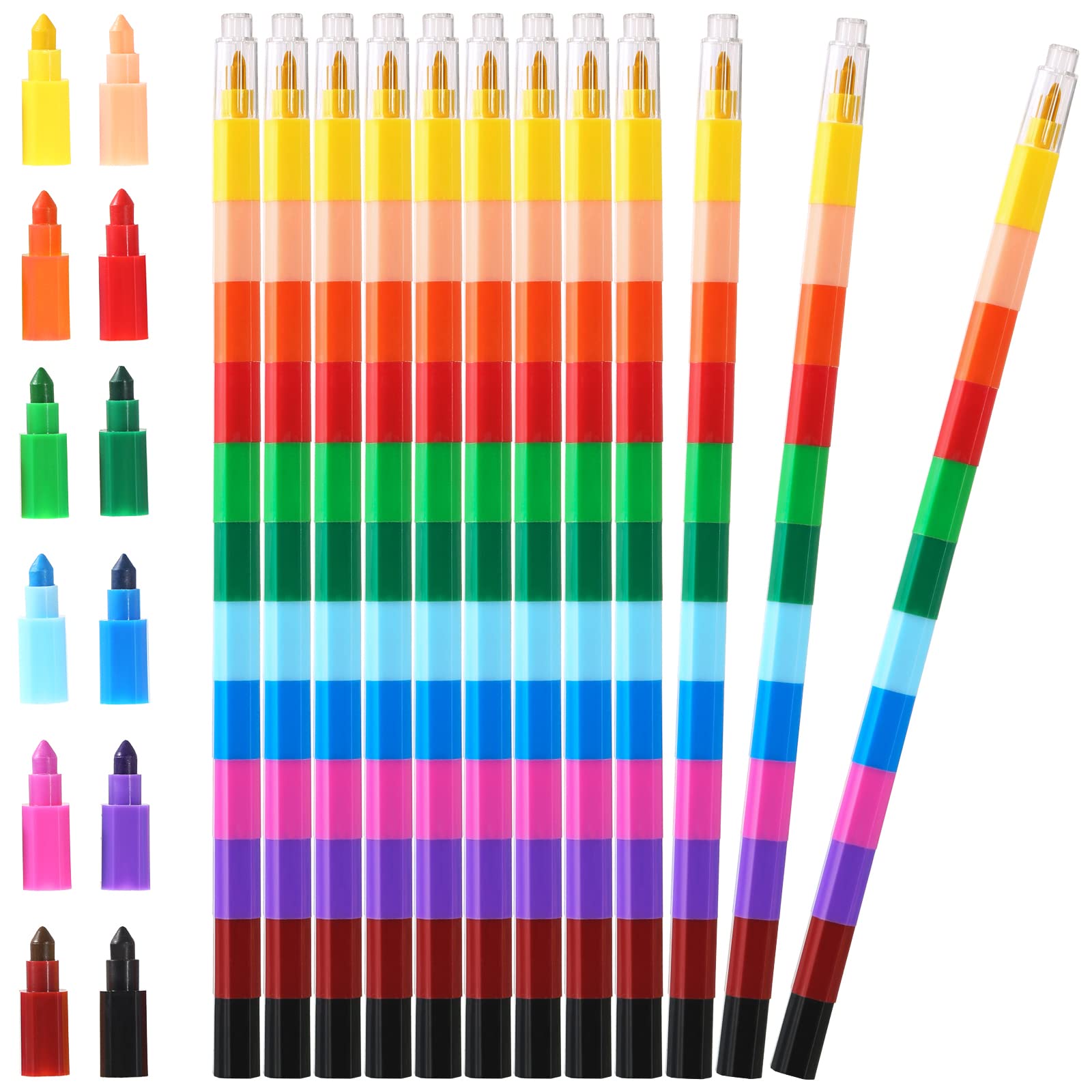 Leinuosen 12 Pieces Colorful Stacking Crayons Stackable Buildable Crayons for School Office Supplies, 12 Colors