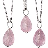 Morganite Pendant Necklace – Faceted Teardrop Pink Crystal Healing Stone Jewelry for Women – Natural Gemstone Necklace, Heart Chakra Reiki Spiritual Jewelry, Handmade Boho Gift