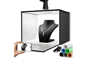 RALENO 16"x12" Photo Light Box Photography, 24W Foldable Photo Studio Light Box, Dimmable Shooting Tent Kit with CRI>95 & 6 Backdrops for Toys Jewelry Watches Cosmetics