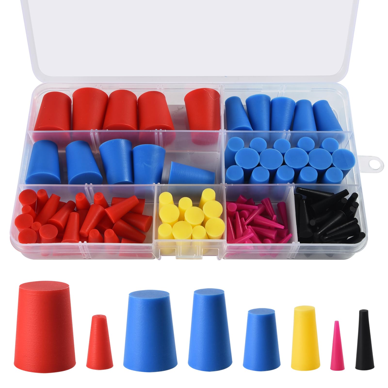 125PCS Silicone Rubber Tapered Plug Assortment Kit, High-Temperature Resistant Rubber Stoppers for Powder Coatings,Painting, Anodizing,Media Blasting Supplies