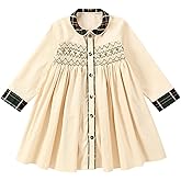 Twoflower Toddler Handmade Smocked Dress, Baby Girls' Clothing Long Sleeve Fall Vintage Dresses for Birthday Holiday