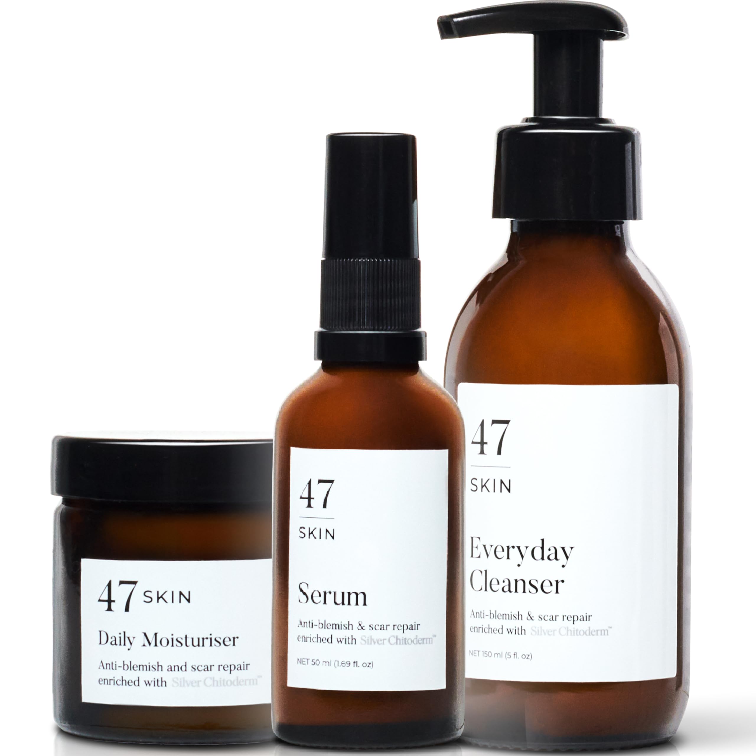 47 Skin Daily Maintenance Skin Care Kit Bundle | Featuring Daily Moisturiser, Anti Blemish Serum and Everyday Cleanser | Contains Silver Chitoderm | Hydrating, Suitable for all Skin Types