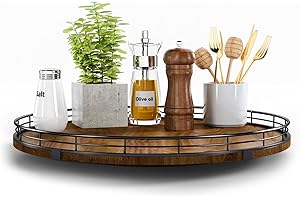 Farmhouse Oak 16" Lazy Susan Turntable Organizer for Cabinet, Round Wooden Lazy Susan Organization and Storage for Dining Tab