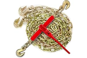 AYMMIC 5/16"-3/8" Ratchet Load Binder and 5/16"|G70|20' Transport Chain Kit,Chain Binder with 5,400Lbs Working Load Limit,Tow Chain with Grappling Hook,Tie Down Loads to A Truck or Flatbed Trailer