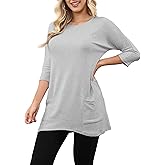Aphratti Womens Long Tunics or Tops to Wear with Leggings Casual Spring 3/4 Sleeve Shirts with Pockets