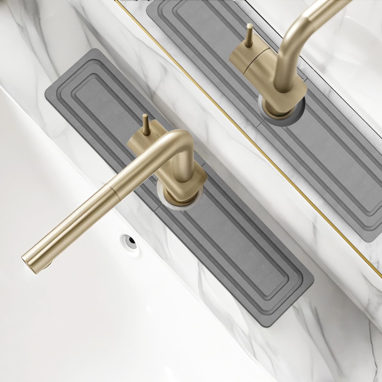 Photo 1 of ***MINOR STAIN*** Johamoo Faucet Mat for Kitchen Sink, Rapidly Absorbing Diatomite Fast Drying Stone, Non-Slip Sink Faucet Mat, Splash Guard for Bathroom Counter, Christmas Gifts for Women, Mothers, 17.7" x 3.9" - Grey