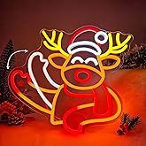 Christmas Neon Sign Waving Elk Neon Sign for Wall Decor Deer Led Neon Animated Christmas Lights Looks Like Elk Waving Reindeer Light Up Signs for Window Wall Art for Party Home Decoration Gift