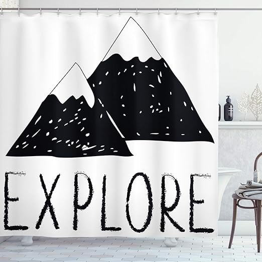 Amazon Com Ambesonne Adventure Shower Curtain Explore Lettering With Wild Forest Hand Drawn Simple Mountains Nature Theme Cloth Fabric Bathroom Decor Set With Hooks 70 Long Black And White Home Kitchen