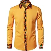 LucMatton Men's Long Sleeve Button Down Dress Shirt African Attire Tribal Graphic Dashiki Shirts