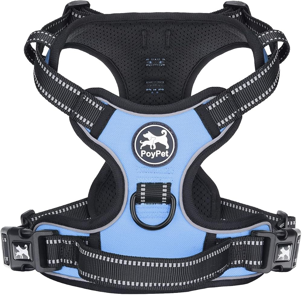 PoyPet No Pull Dog Harness Reflective Vest with 2 Leash Attachments (S) Light