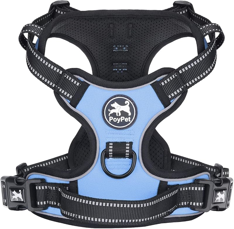 PoyPet No Pull Dog Harness Reflective Vest with 2 Leash Attachments (S) Light