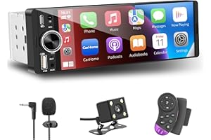 LSLYA Single Din Car Radio, Touchscreen Car Stereo for Wireless and Wired Apple Carplay,Android Auto, Radio para Carro with FM/USB/Mirror Link/Rear Camera/Car Steering Wheel Controller/Mirophone/Type-c/Aux