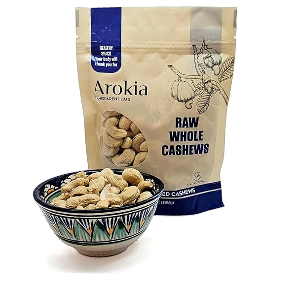 AROKIA RAW WHOLE CASHEW NUTS (7OZ) LARGE WHITE...