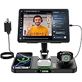 6 in 1 Wireless Charger for Apple Multiple Devices, Charging Station with Clock &7 Color Ambient Light, Foldable Rotate Stand for iPad, for iPhone17/16/15, Support for Apple Watch11/10 For AirPods4