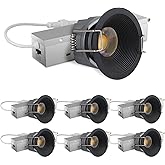 Adetu 2 Inch 5CCT Black LED Recessed Ceiling Light with Junction Box, 2700K/3000K/4000K/5000K Selectable, CRI90, 8W COB, 780LM, Dimmable Canless IP65 Waterproof Downlight-ETL&FCC (Black, 6 Packs)