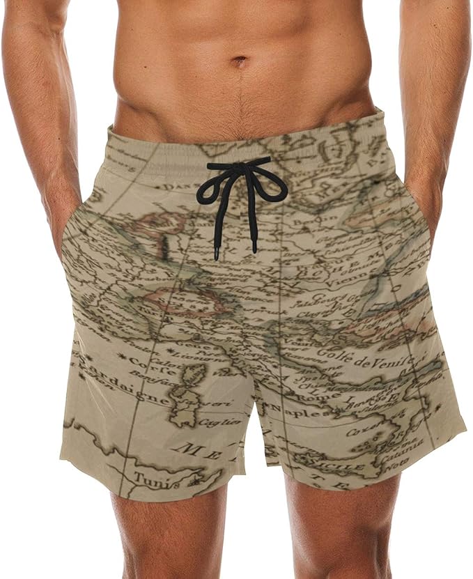 WHIOFE Funny Board Shorts Antique Old Map Europe Elastic Waist Men