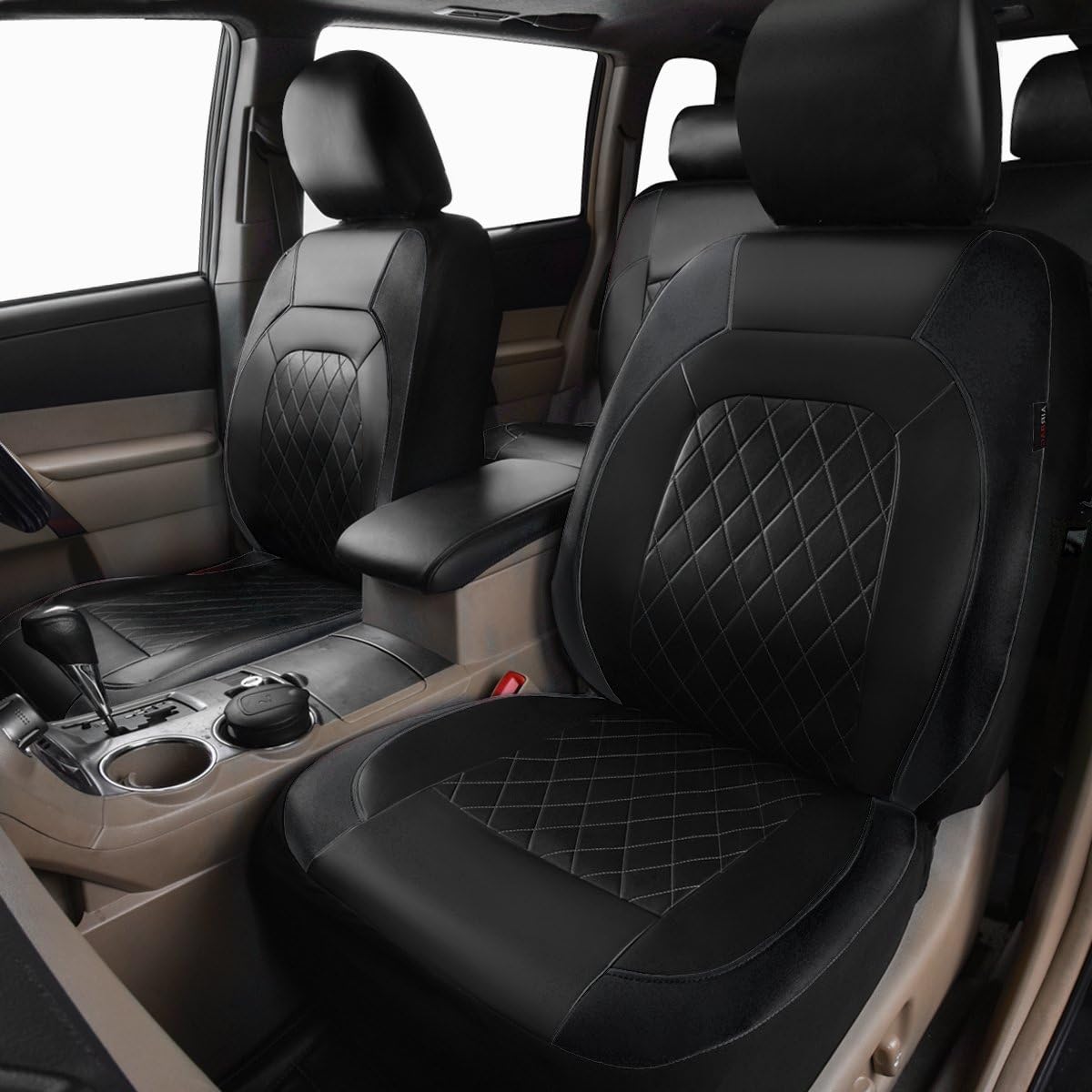 HORSE KINGDOM Universal Car Seat Covers Faux Leather Full Seat 11 pcs Airbag Compatible Breathable (Full Black) - Image 4