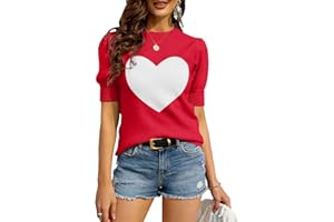 Bodosalia Womens Puff Short Sleeve Sweater Casual Summer Crew Neck Pullover Tops Ribbed Knit Sweater Blouse