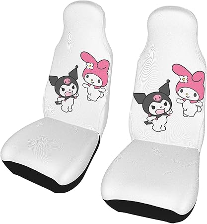 Amazon 車 シートカバー サンリオ クロミおしゃれ Kuromi 7 カーシートカバー 防水シートカバー 防塵 汚れ防止 前席シートカバー 軽 普通車適用 フロント 汎用 シート保護 2枚 車載 オシャレ グッズ ずれにくい132 52cm シートカバー 車 バイク