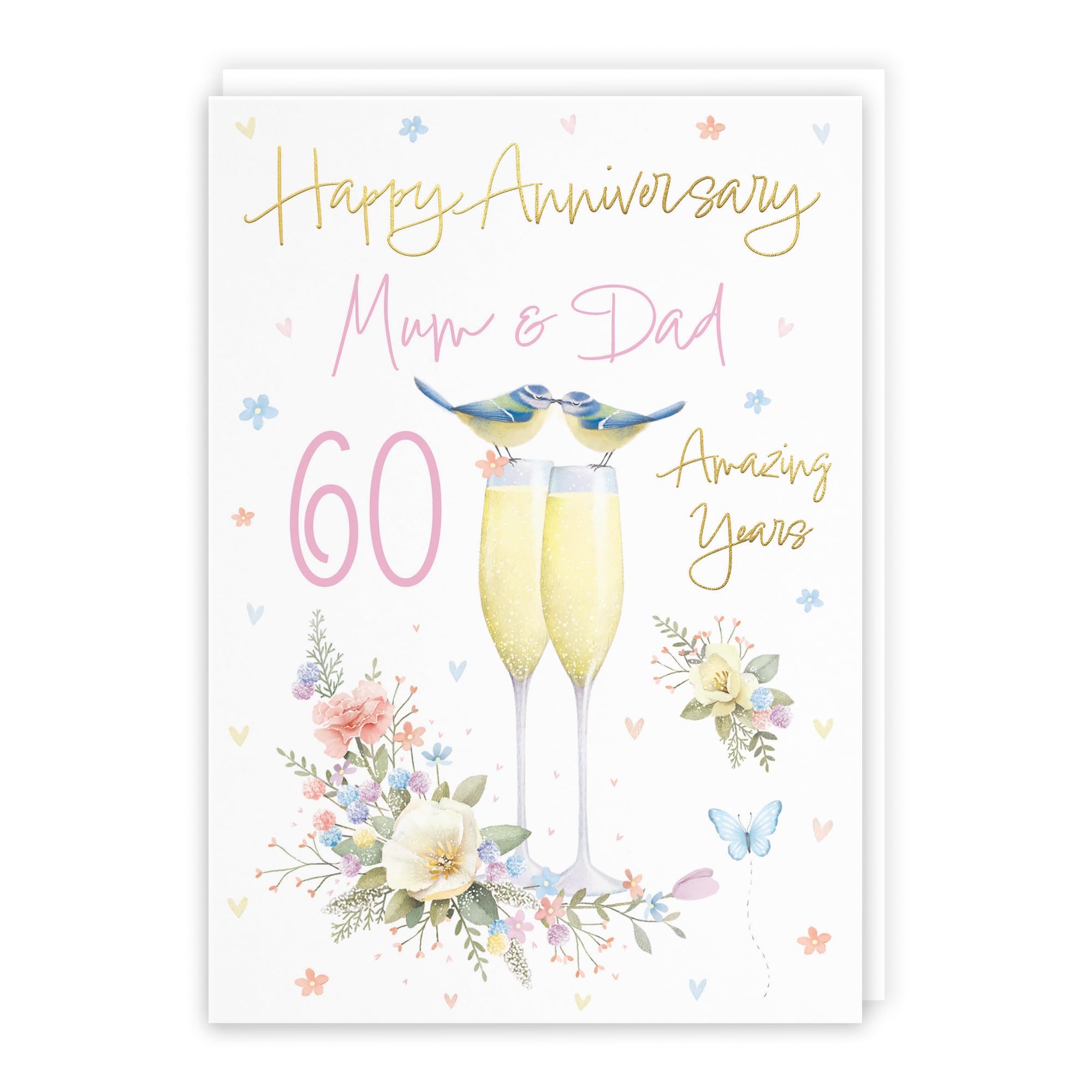 Hunts England - Mum And Dad 60th Anniversary Card - A5 Size - Champagne Flutes - Gold Foil - 60th Anniversary Card For Mum And Dad - Milo's Gallery