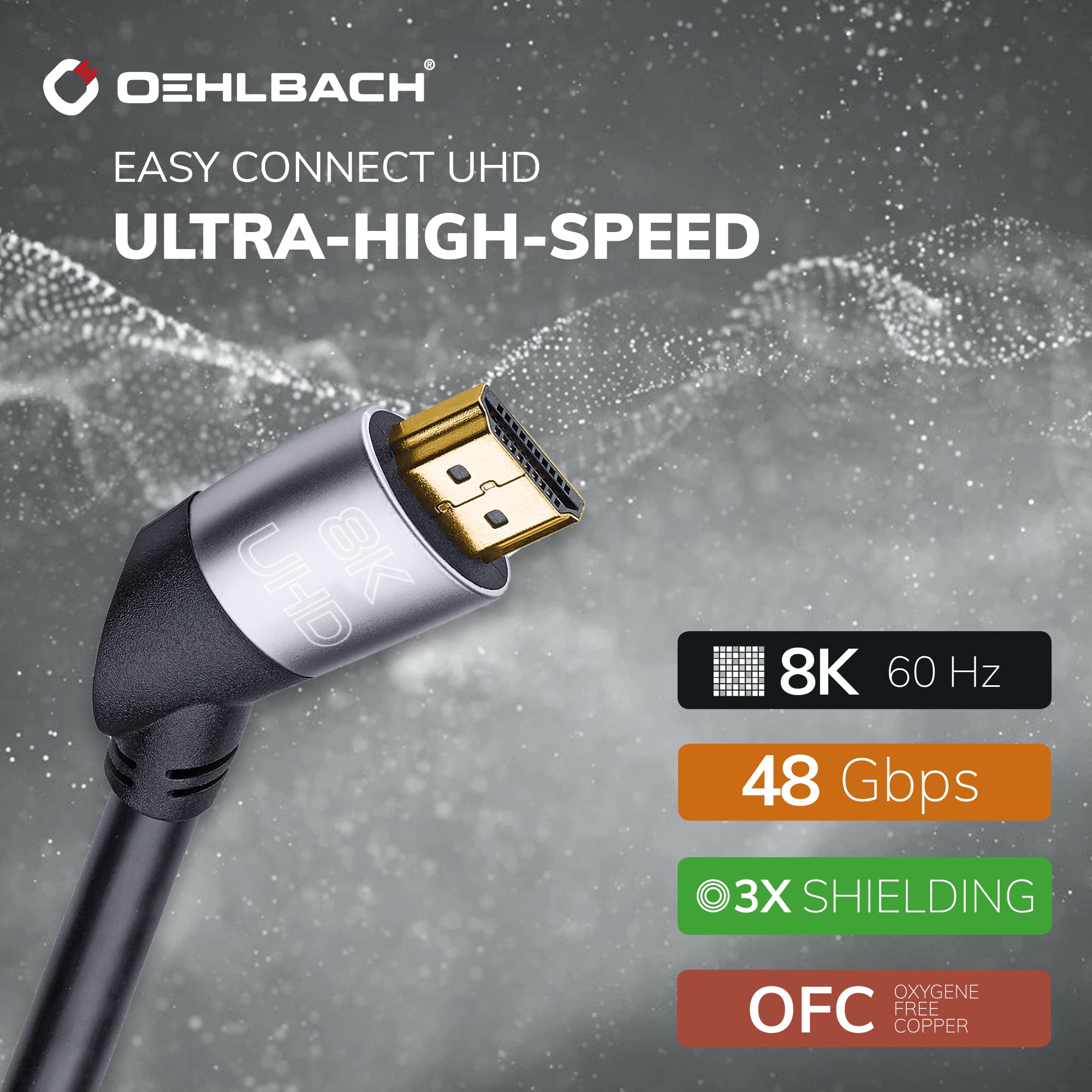 OEHLBACH Easy Connect UHD Ultra High Speed HDMI-Kabel - (48 Gbit/s, 8K 60Hz, 4320p, 4K 120Hz, Dolby Vision, Dynamic HDR 10+, 21:9, 3D, VRR, eARC) - 2m schwarz 2