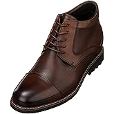 CALTO Men's Invisible Height Increasing Elevator Shoes - Dark Brown Leather Lace-up Cap-toe Boots with Inner Faux Fur - 3.2 Inches Taller - Y41089 - Size 9 D(M) US