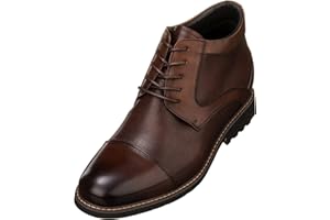 CALTO Men's Invisible Height Increasing Elevator Shoes - Dark Brown Leather Lace-up Cap-toe Boots with Inner Faux Fur - 3.2 Inches Taller - Y41089 - Size 10 D(M) US