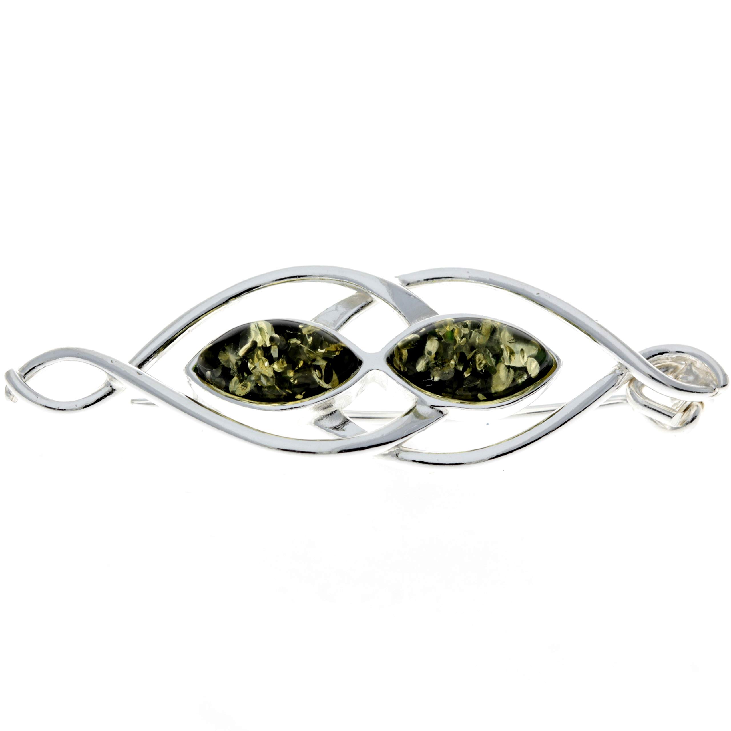 SilverAmber Jewellery Genuine Green Baltic Amber & Sterling Silver Exclusive Modern Brooch - M810G
