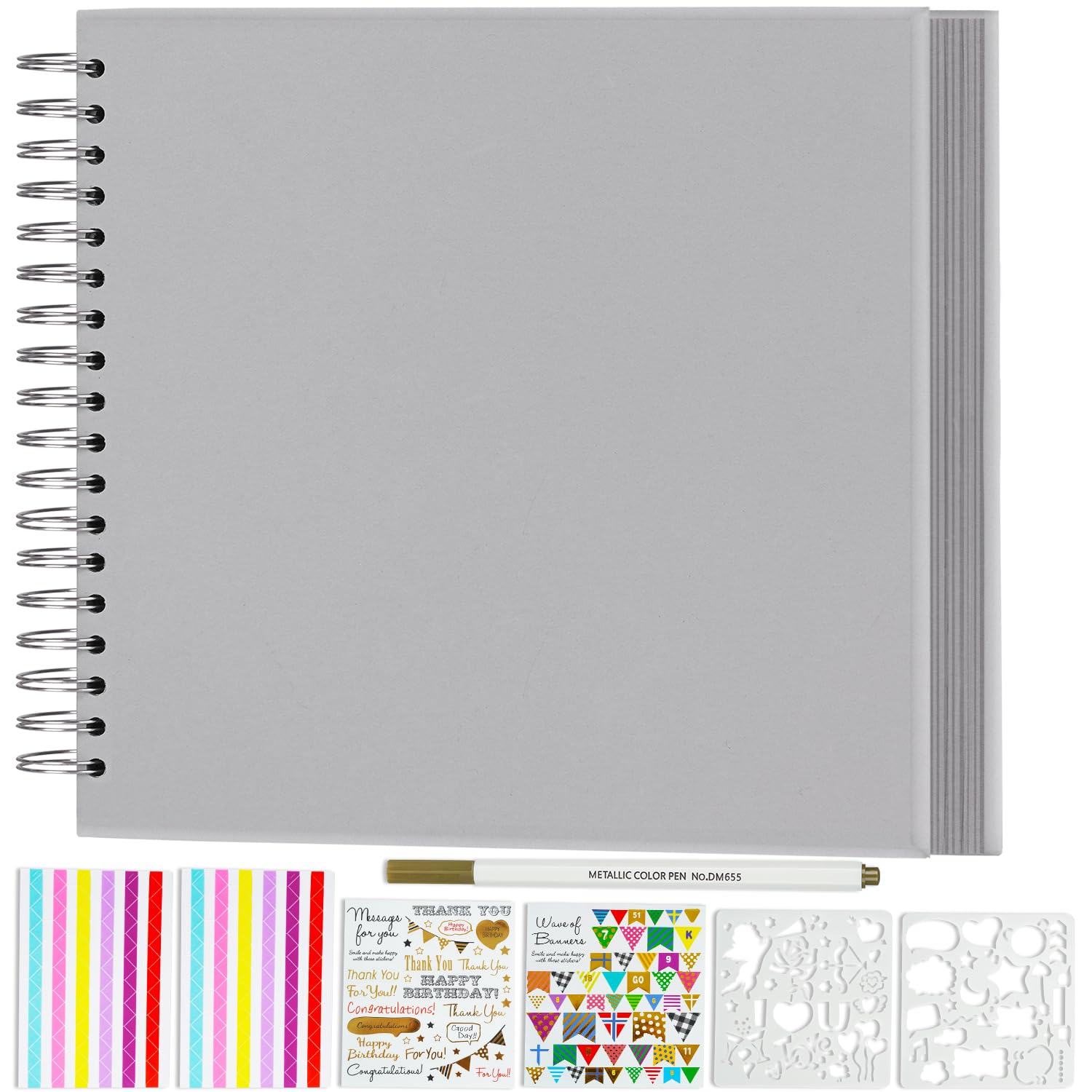 Miaikoe DIY Scrapbook Album 31.5x31.5 cm Hardcover Kraft Blank Paper Scrap Book with 40 Sheets Memory Book for Family Wedding Photography Anniversary (Grey)