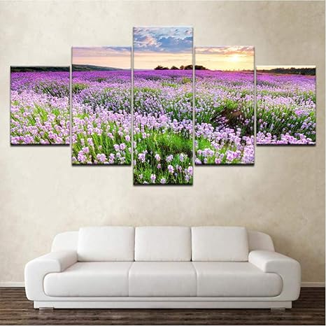 RGHJH 5 Piezas de decoración del hogar, Arte, Pared, Flores de Lavanda