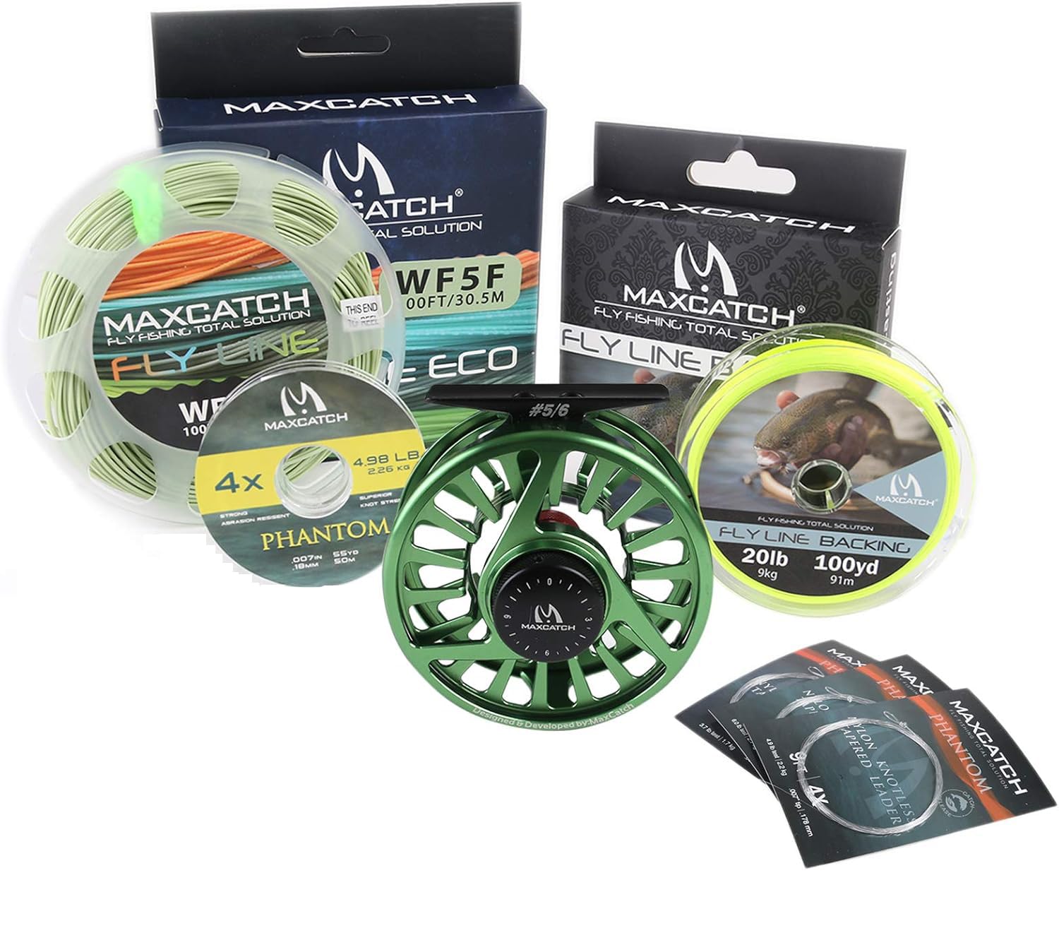 Maxcatch Fly Fishing Reel with CNC-machined Aluminum Body Avid Series Fly Reel - 1/3, 3/4, 5/6, 7/8, 9/10 Weights (Green Reel+Line Combo, 7/8wt)