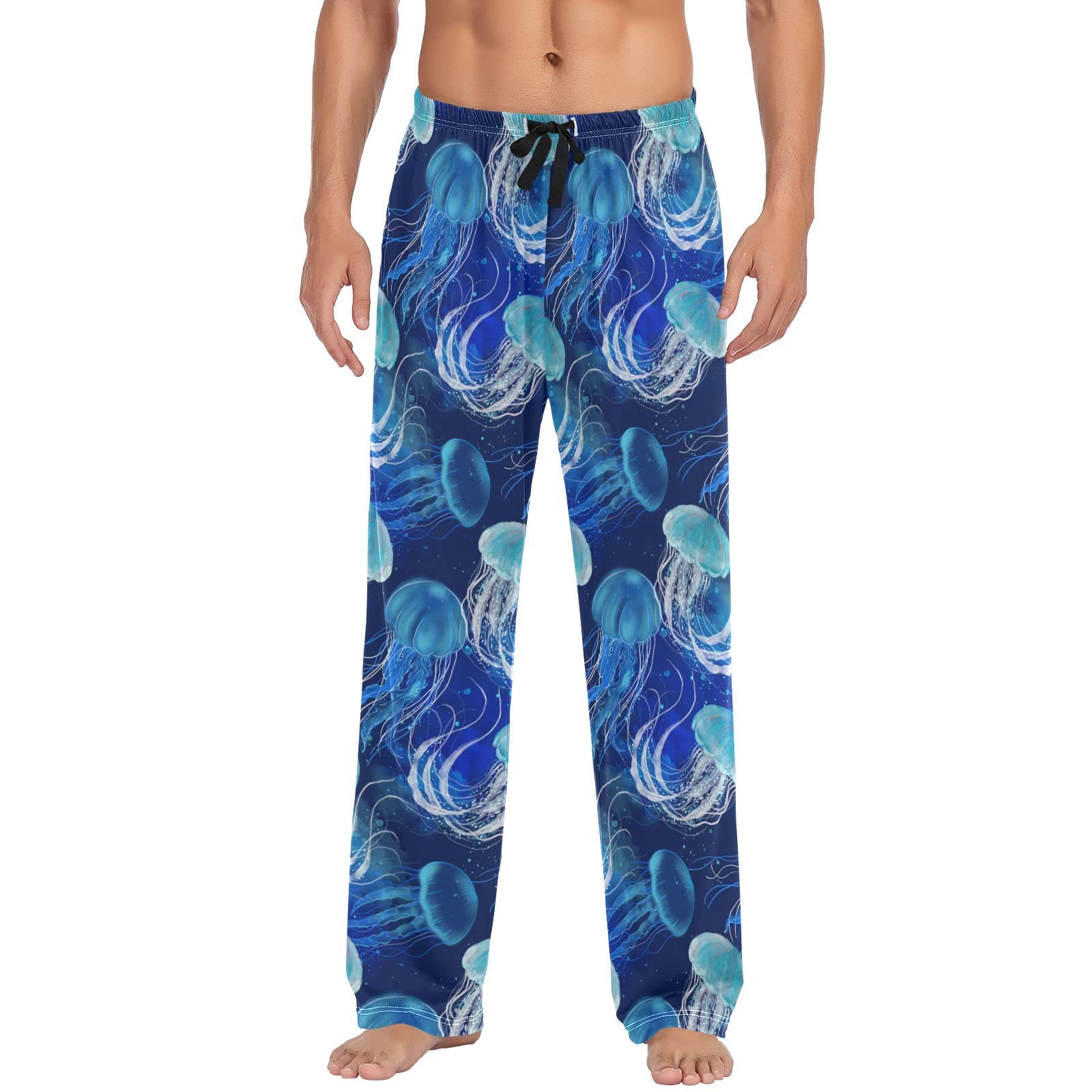 Ollabaky Blue Jellyfish Pajama Pants Men Sleep