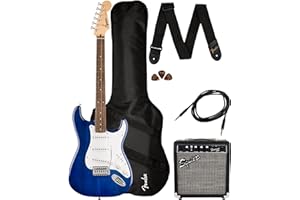 Fender Squier Sonic Stratocaster Pack - Sapphire Blue Transparent Bundle with Frontman 10G Amp, Gig Bag, Instrument Cable, Strap, and Picks