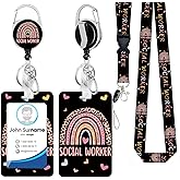 Id Badge Holder with Lanyard, Positive Badge Holder with Reel Retractable Detachable Name Card Tag Vertical ID Protector Badge Reel for Nurse Doctor Office Employees Women (Social Worker)…