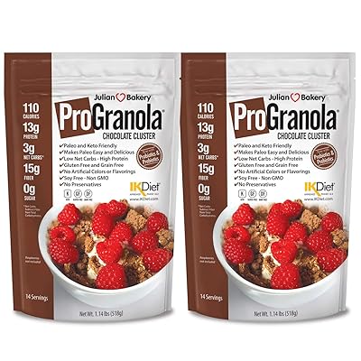ProGranola Cereal | Chocolate | 13g Protein | Paleo | 3 Net Carbs | Gluten-Free | Grain-Free | 2 Pack
