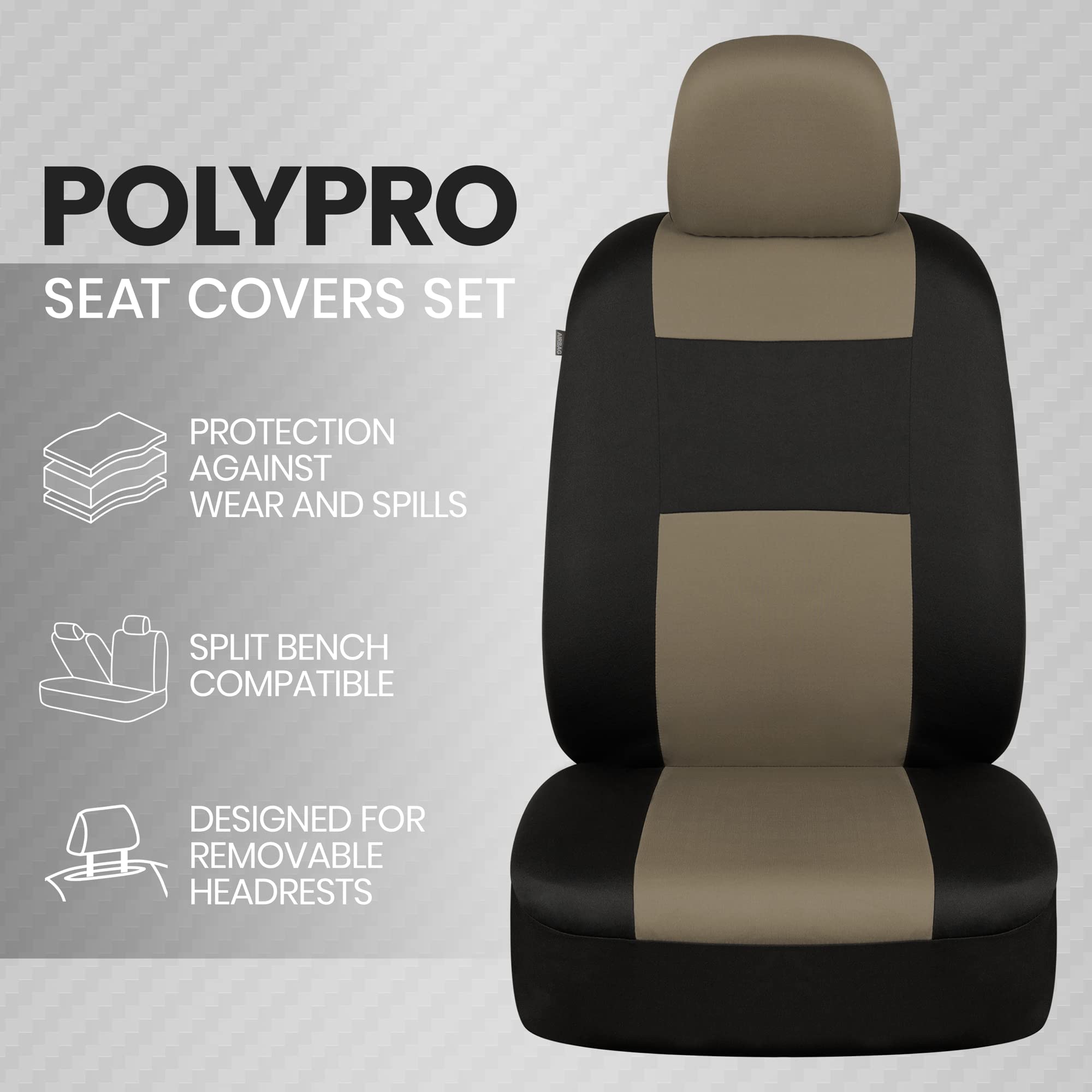BDK PolyPro Car Seat Covers Full Set in Beige on Black