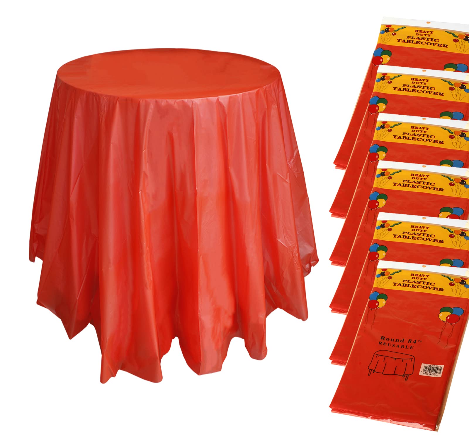 6 Packs Round Disposable Table Cloth 84 inch Plastic Disposable PEVA Water Resistant Table Cloths Table Cover for Wedding Birthdays Banquet Restaurant BBQ Party Fine Dining Outdoor Wedding (Red) — image 1
