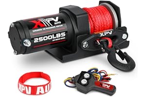 XPV AUTO 2500lbs Electric Winch 12V Synthetic Rope Nylon Towing Winches for ATV UTV Boat Trailer
