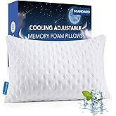 KUCEY Cooling Side Sleeper Pillow for Neck and Shoulder Pain, Luxury Shredded Memory Foam Cool Bed Pillows for Sleeping Set of 1- Adjustable Standard Size- Washable Cover Original White