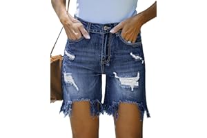 LookbookStore Women's High Waisted Jean Shorts Distressed Ripped Denim Shorts Frayed Hem Casual Shorts