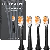 BRUSHMO All-in-One Replacement Heads for Philips Sonicare, 4 Pack Black | Deep Cleaning, Designed for Stain Removal &amp; Gum Care, Fade Indicators, Protective Caps, Fits Click-On Handles