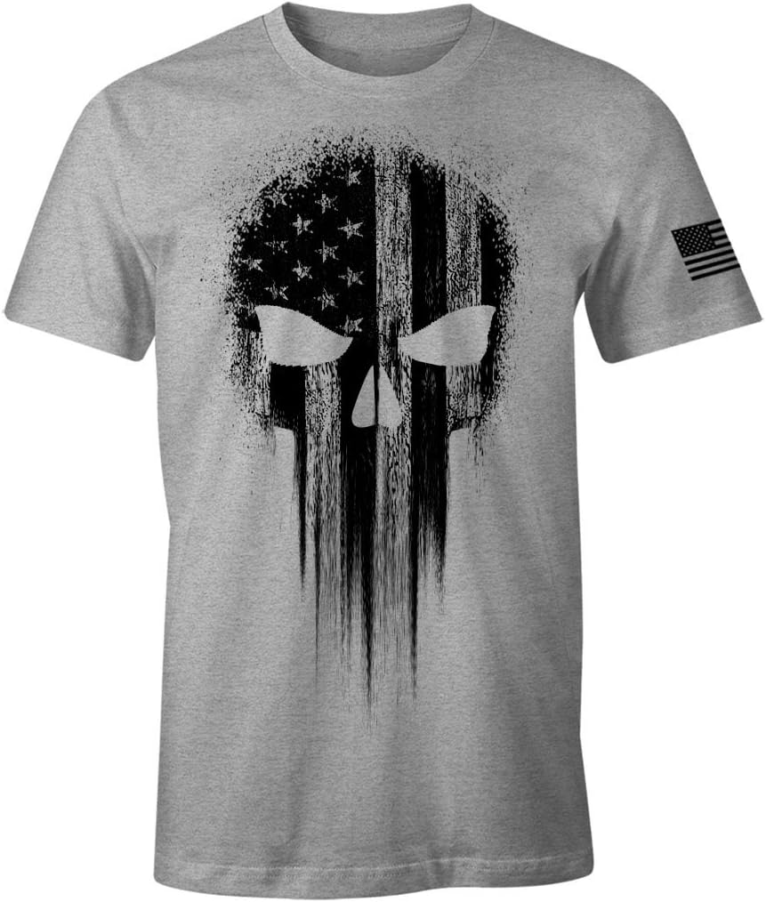 USA Military American Flag Black Skull Patriotic Men's T Shirt