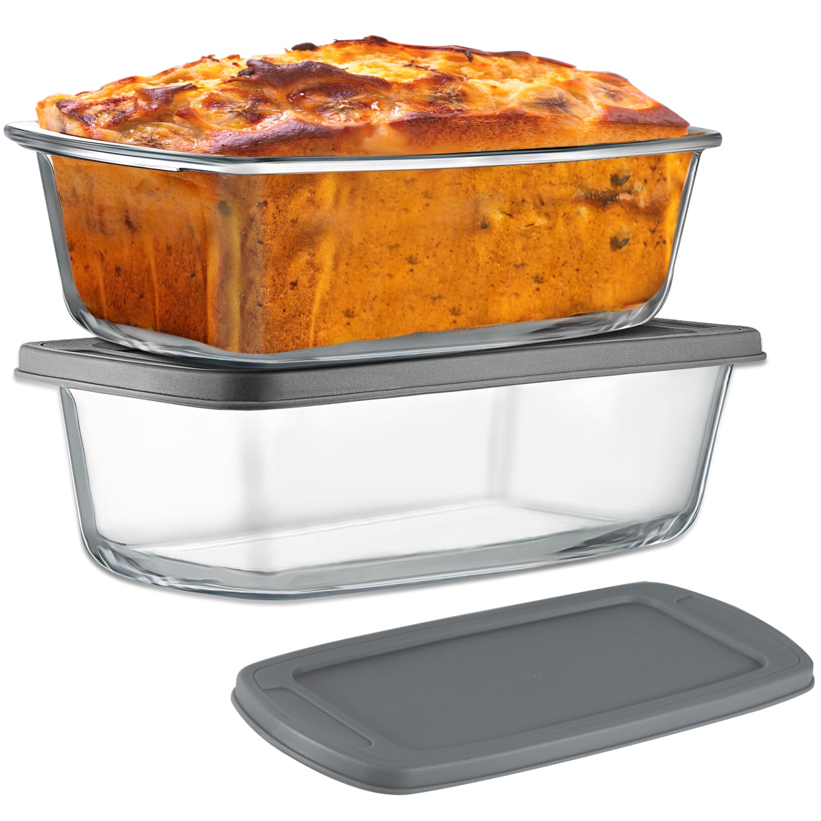 Photo 1 of ***DIRTY**4 Piece Glass Loaf Pan Set with Lids - Stackable 1.9 QT/62oz/1800ML Glass Bread Baking Dish Microwave and Oven Safe - Loaf Pans For Baking Bread, Cakes