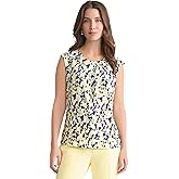 Kasper Womens Cap Shoulder Pleated Neck Printed Jersey Top